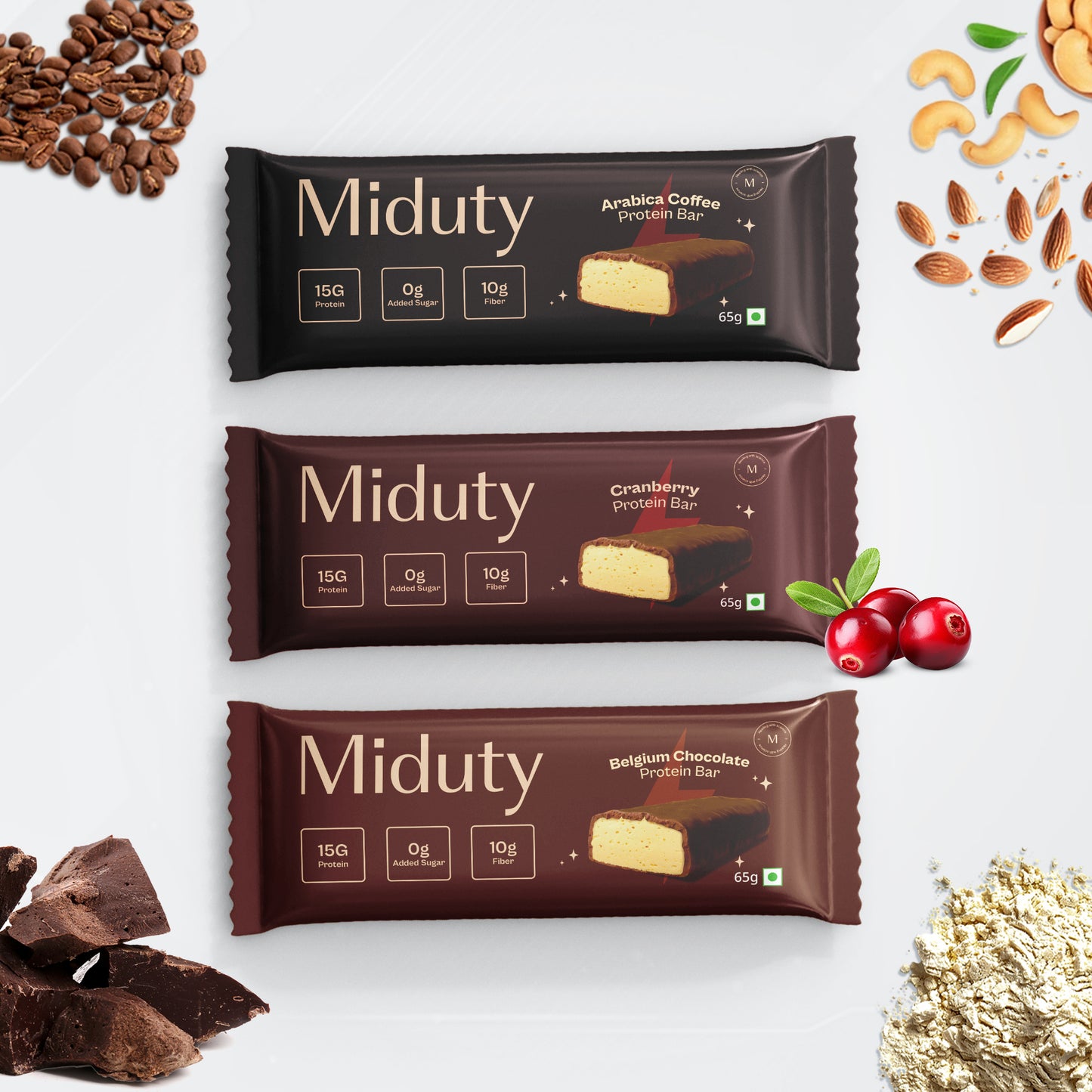Protein Bars : Belgium Chocolate, Cranberry, Arabica Coffee - Each 65 gm(pack of 3)