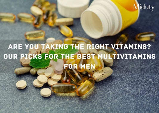 A variety of multivitamins and supplements scattered around an open bottle