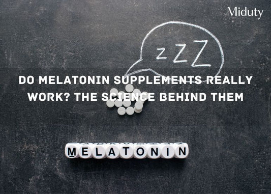 Tablets spelling 'MELATONIN' with a speech bubble and zzz above them