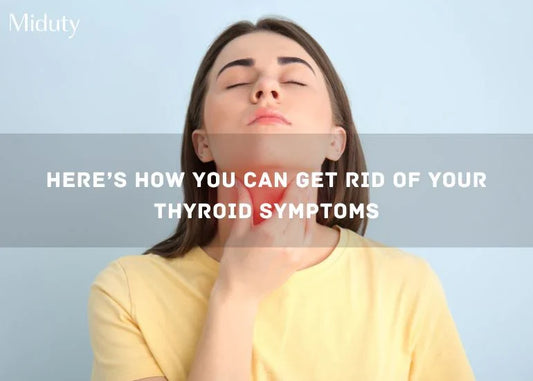 Person gently touching their throat with a thoughtful expression against a light blue background.