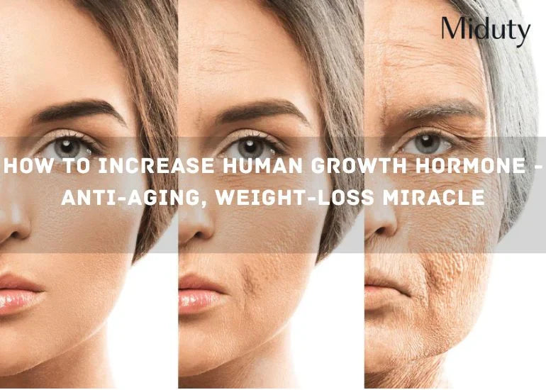 Three faces showing aging progression from youthful to mature with visible skin changes