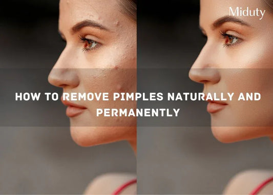 Split image showing before and after results of pimple removal on a woman's face