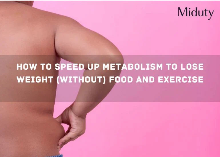 Close-up of a person's back against a pink background with text overlay about metabolism and weight loss