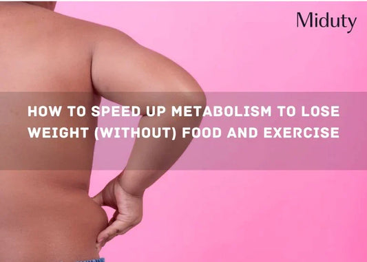 Close-up of a person's back against a pink background with text overlay about metabolism and weight loss