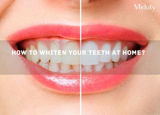 Split image showing teeth before and after whitening treatment.