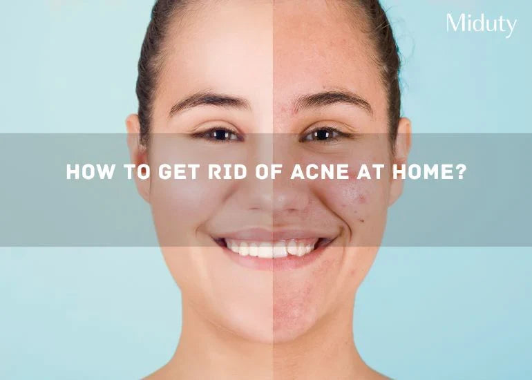 Split image showing smiling face with clear skin on one side and acne on the other