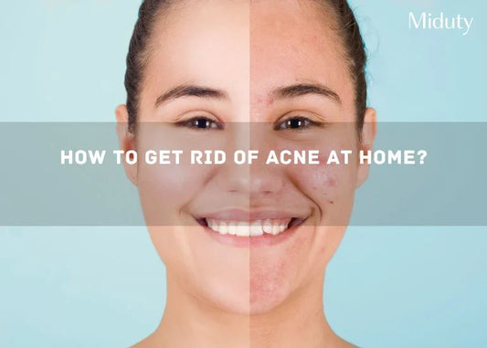 Split image showing smiling face with clear skin on one side and acne on the other