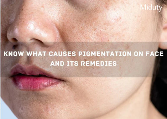 Close-up of a person's face showing skin pigmentation and blemishes.