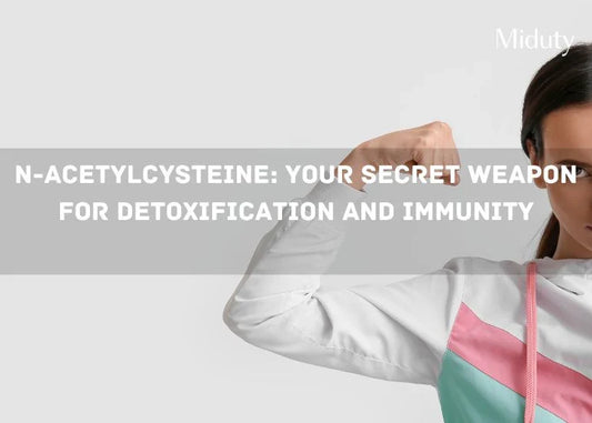 Person flexing their arm, showcasing strength, with text overlay about N-Acetylcysteine