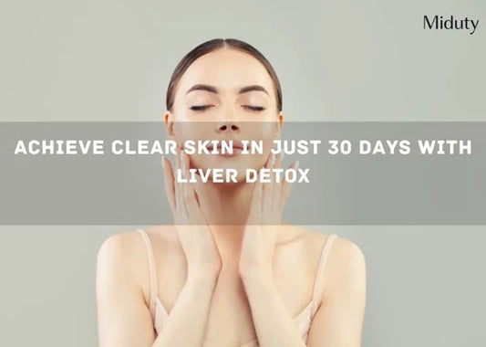Woman with hands on face, promoting liver detox for clear skin in 30 days