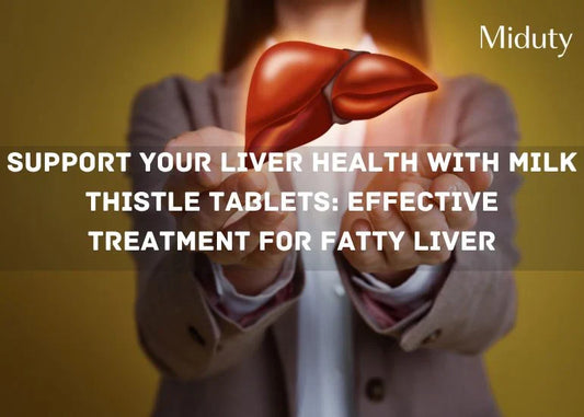 Person holding a model of a liver with text about milk thistle tablets for liver health