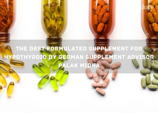 Various dietary supplements in colorful containers and capsules arranged neatly