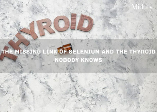 Wooden letters spelling 'THYROID' next to a small bottle and pills on a stone background.