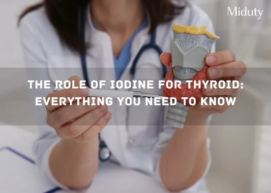 Medical professional holding a model of a thyroid gland and discussing iodine's role