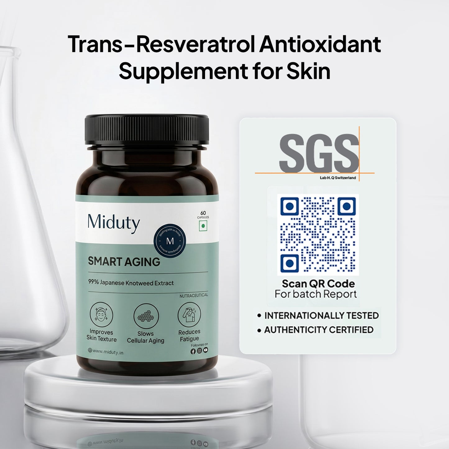 Smart Aging | Trans-Resveratrol 99% | Antioxidant Supplement for Skin - 60 Capsules