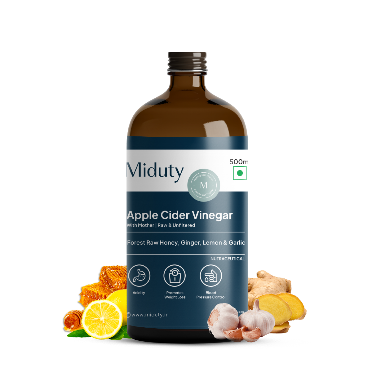 Apple Cider Vinegar- Forest Raw Honey, Lemon, Garlic & Ginger - Miduty