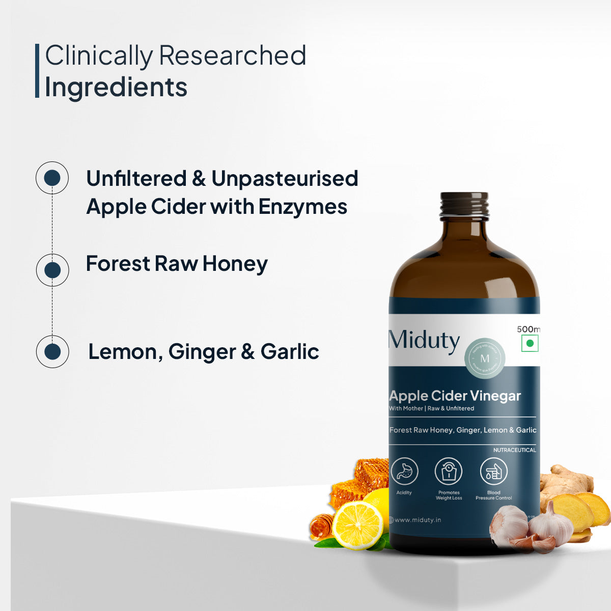 Apple Cider Vinegar- Forest Raw Honey, Lemon, Garlic & Ginger - Miduty