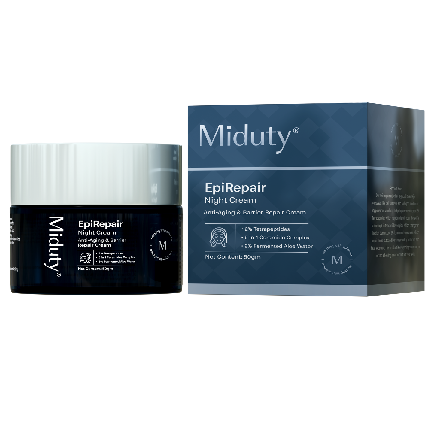 EpiRepair - Night Anti Aging Cream with 2% Tetrapeptide, Ceramides, & 2% Fermented Aloe Water - 50 gm