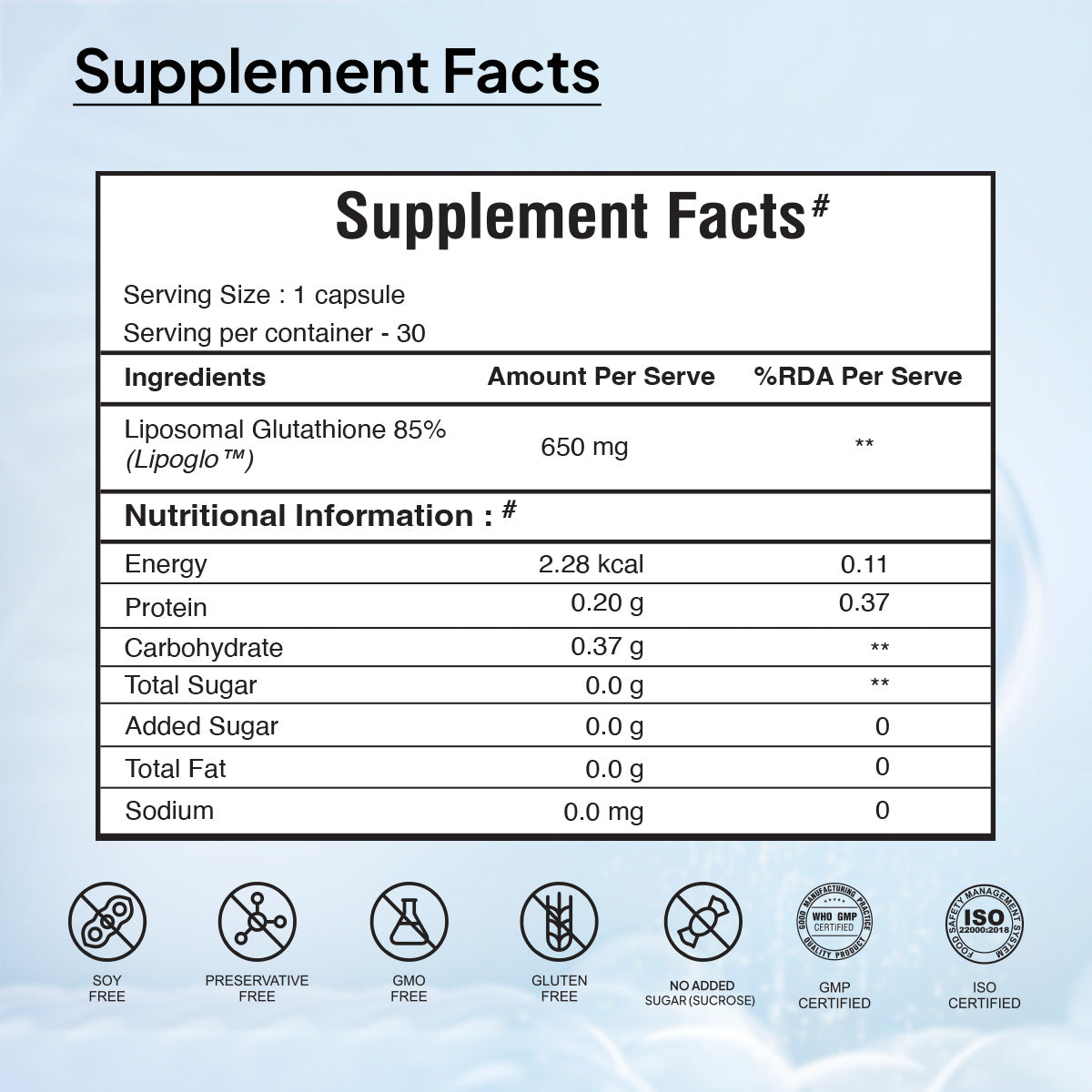 Glutathione 85% - 30 Capsules