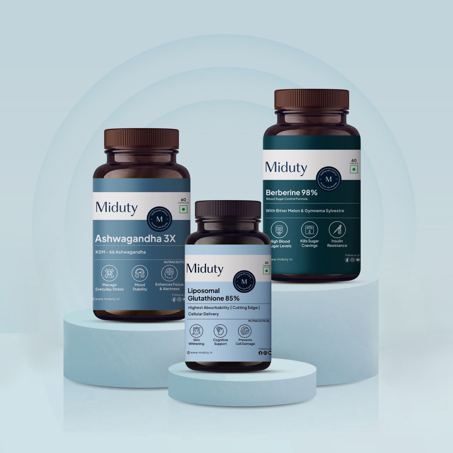 Complete Wellness Trio (Liposomol Glutathione , Berberine & Ashwagandha) Bundle