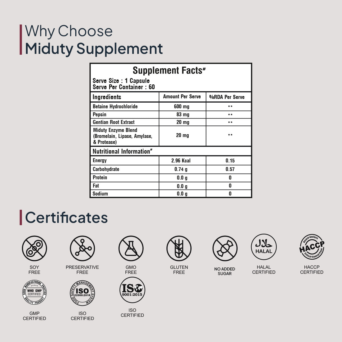 Betaine HCL+ Pepsin - Miduty